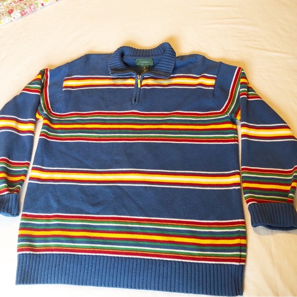 Ralph Lauren Pullover Blue Striped Sweater Sz M Like New - Picture 2 of 6